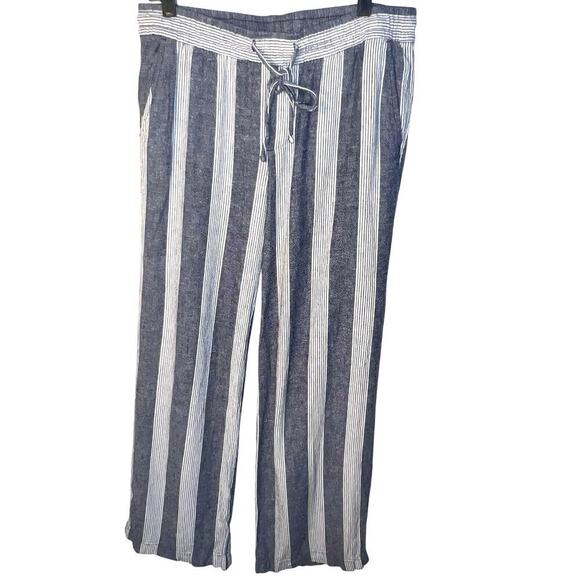 Old Navy womens size M linen Viscose blend bohemian wide striped flare leg pant - Picture 2 of 8
